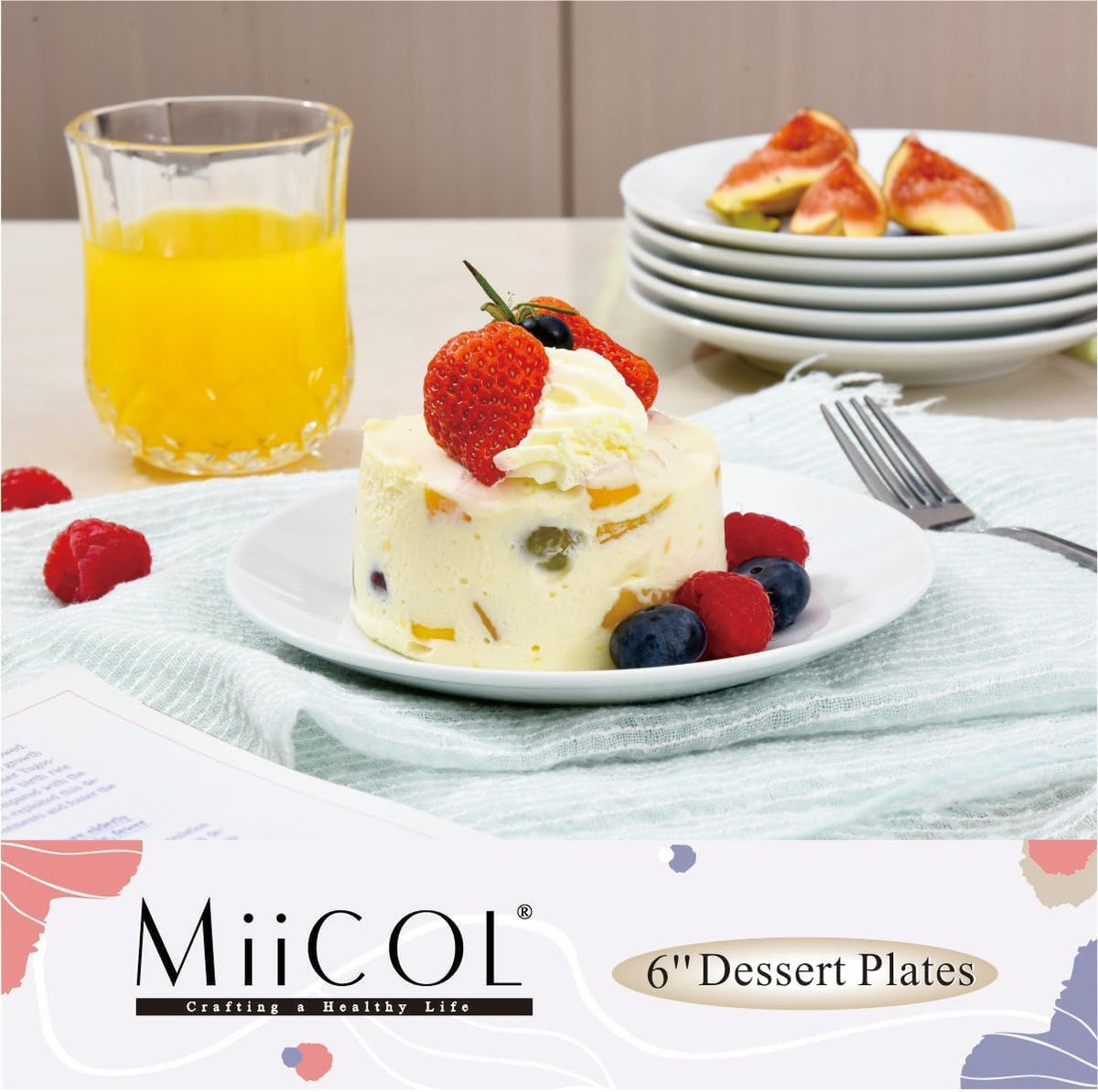 Miicol Small Dessert Plates Set of 6, Ceramic White Appetizer Plates 6 Inch