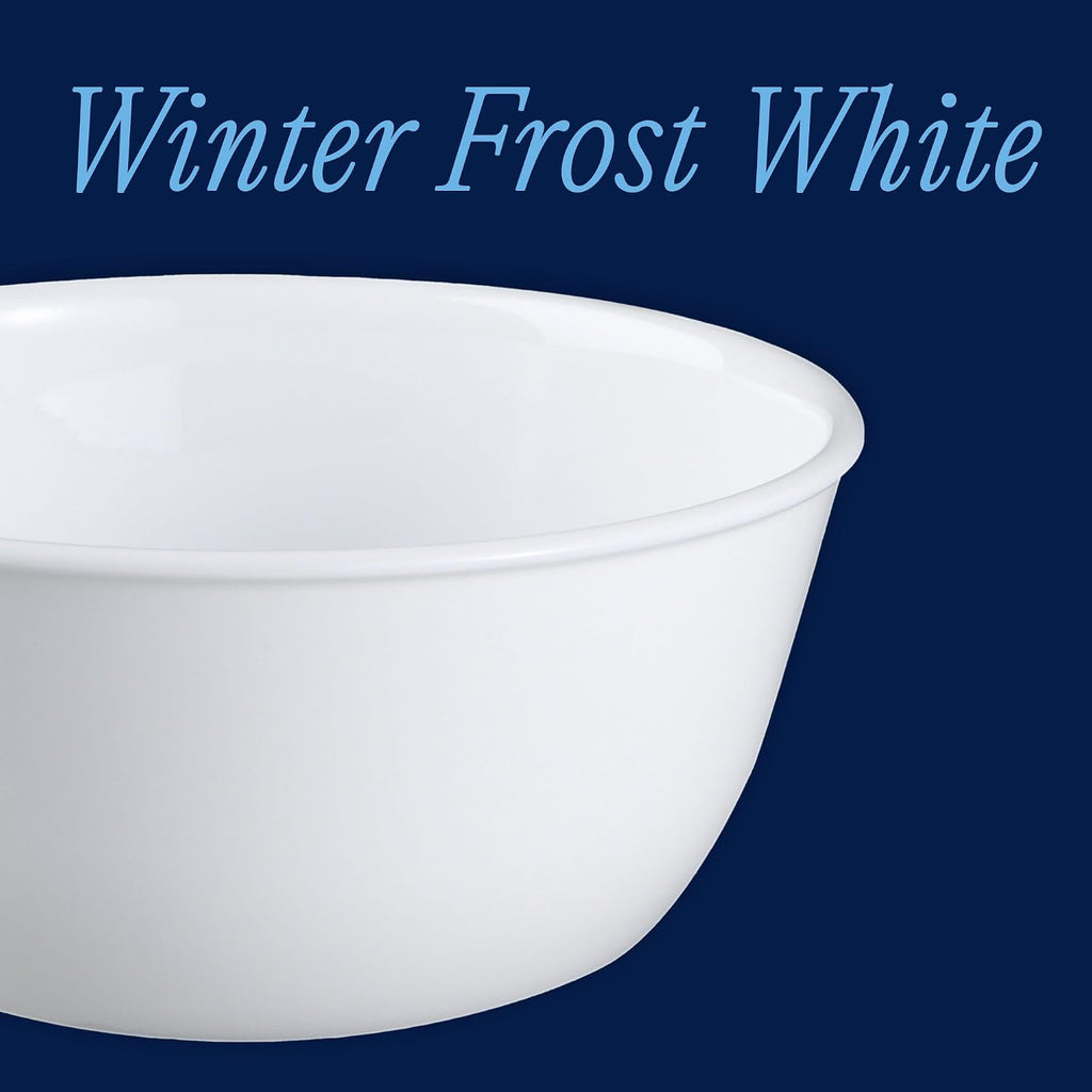 Corelle Vitrelle 28-oz Soup/Cereal Bowls Set of 6 Chip & Crack Resistant Dinnerware Bowls for Soup, Ramen, Cereal and More, Triple Layer Glass, Winter Frost White