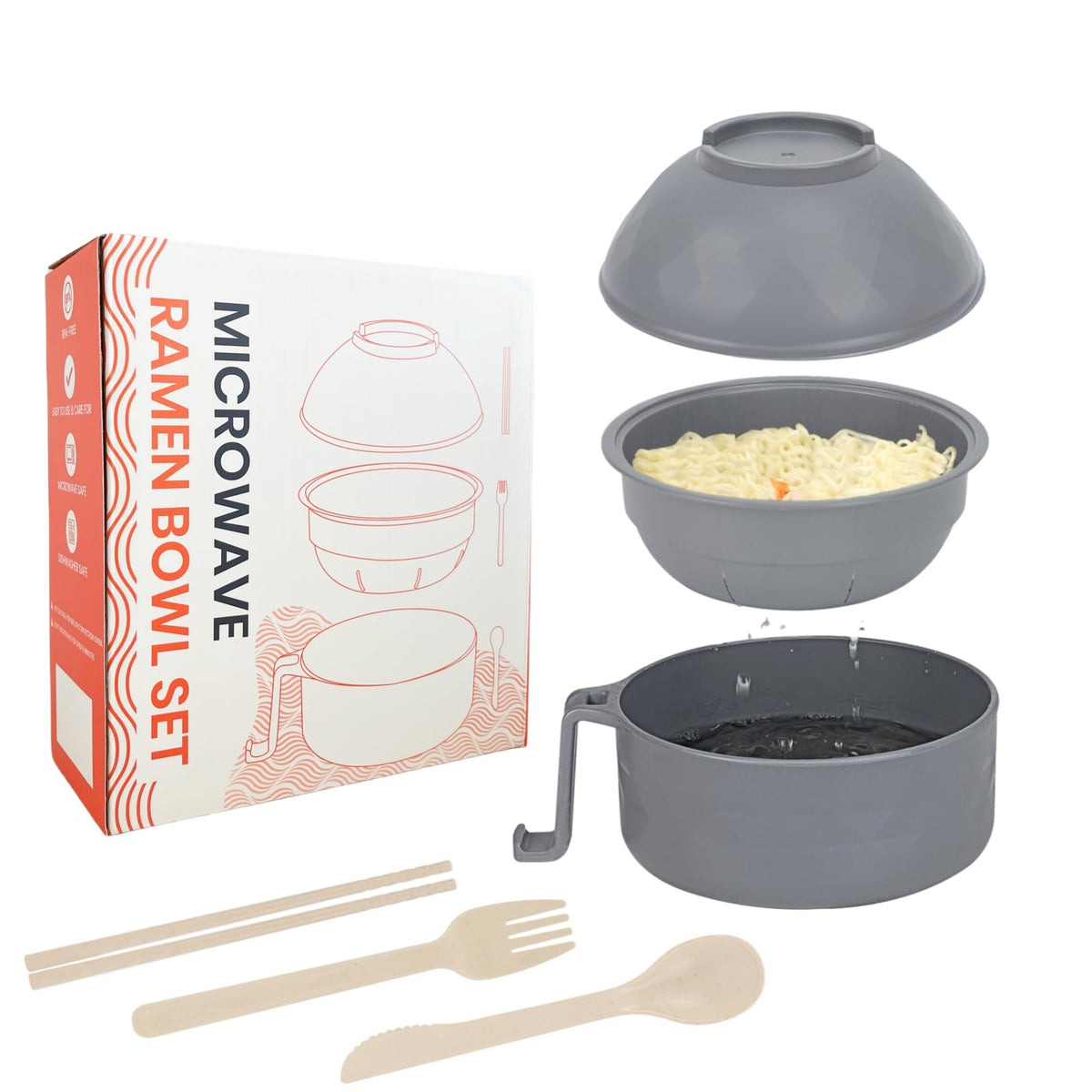 Microwave Ramen Cooker,Ramen Bowl Set,Microwave Noodle Bowl With Chopsticks and Spoon, College Dorm Room Essentials for Girls for Boys, Apartment Essentials, BPA-Free. (Deep Blue)