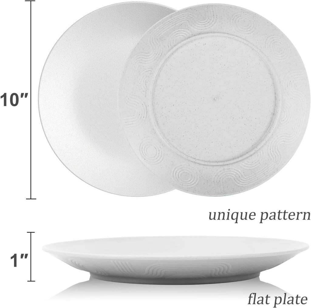 Wrova White Plastic Plates 10 Inch, Reusable Wheat Straw Plates Set of 8