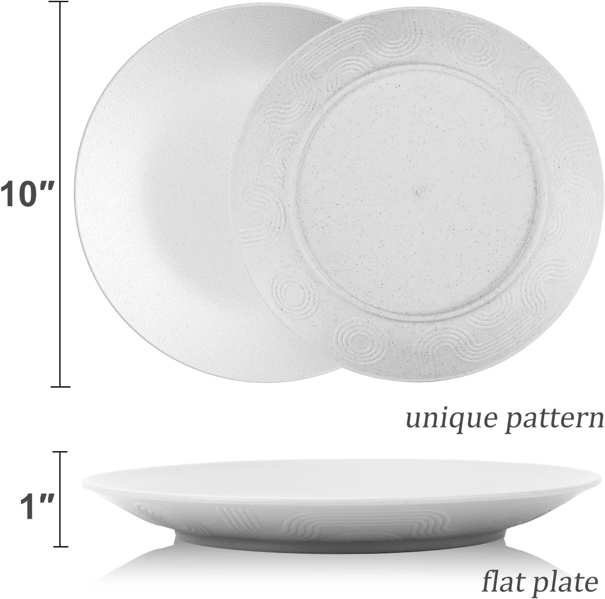 Wrova White Plastic Plates 10 Inch, Reusable Wheat Straw Plates Set of 8