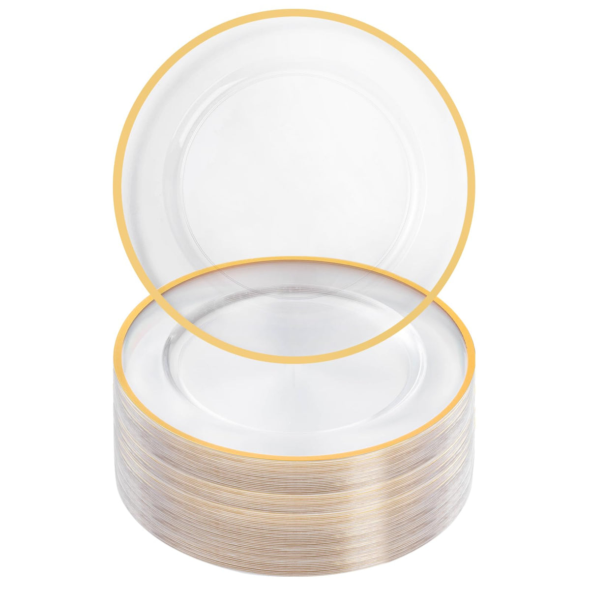 Goodluck 100 Pack 12 Inch Clear Charger Plates with Gold Rim