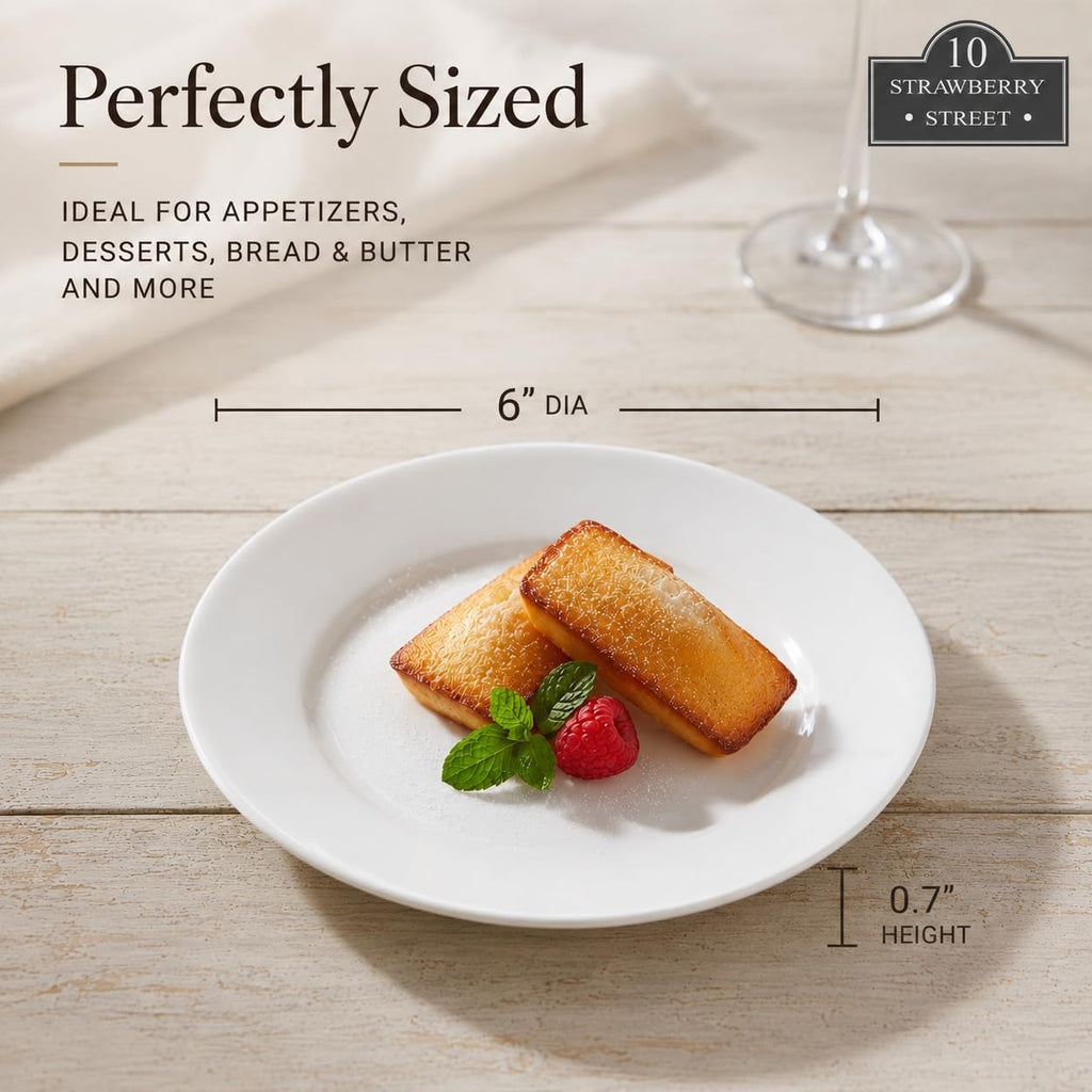 10 Strawberry Street Simply Round 6" Appetizer Plate, Set of 6, White, 6RD-6ACE-TSS
