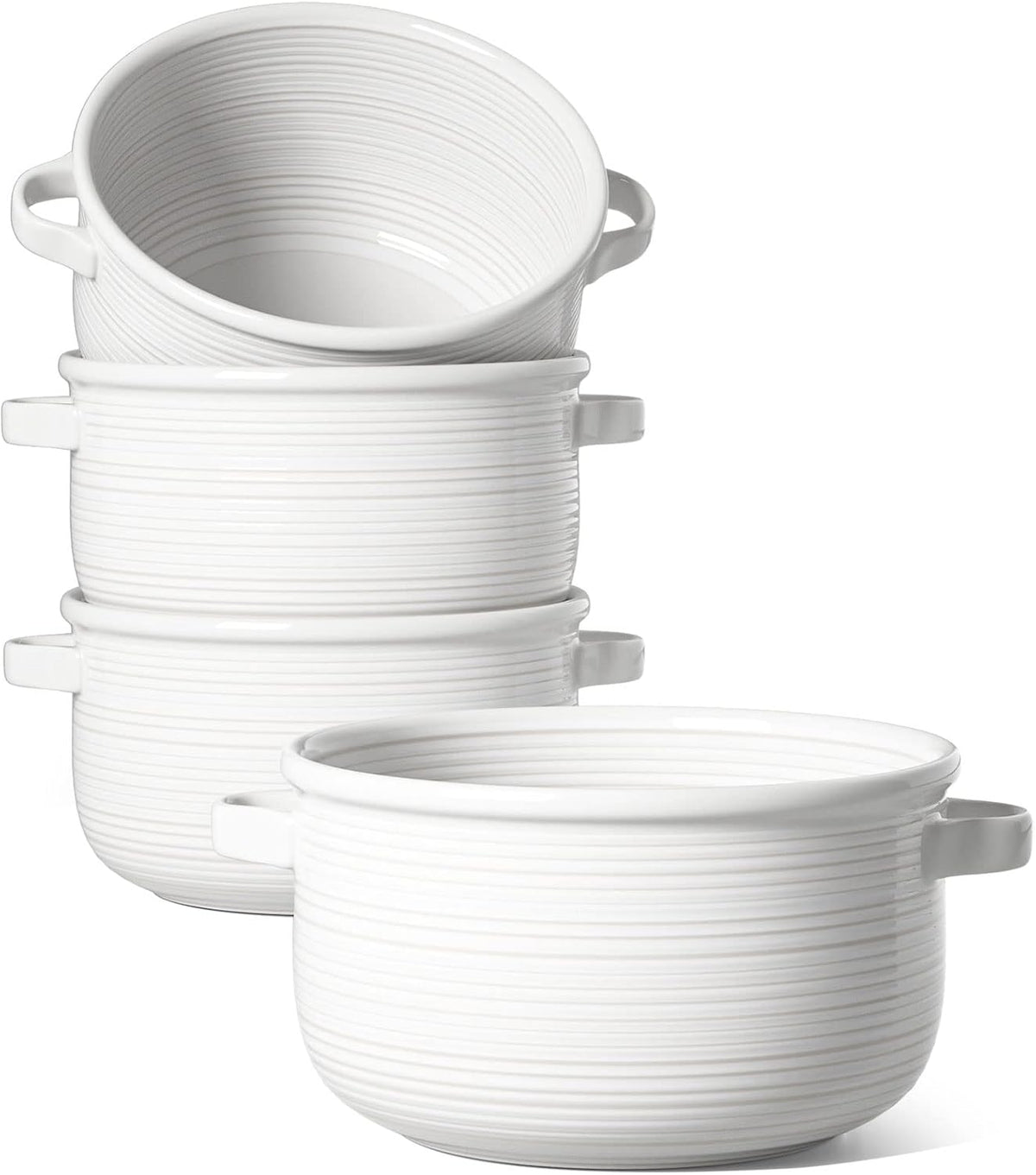 LE TAUCI French Onion Soup Bowls with Handles, 28 oz, Set of 4, White