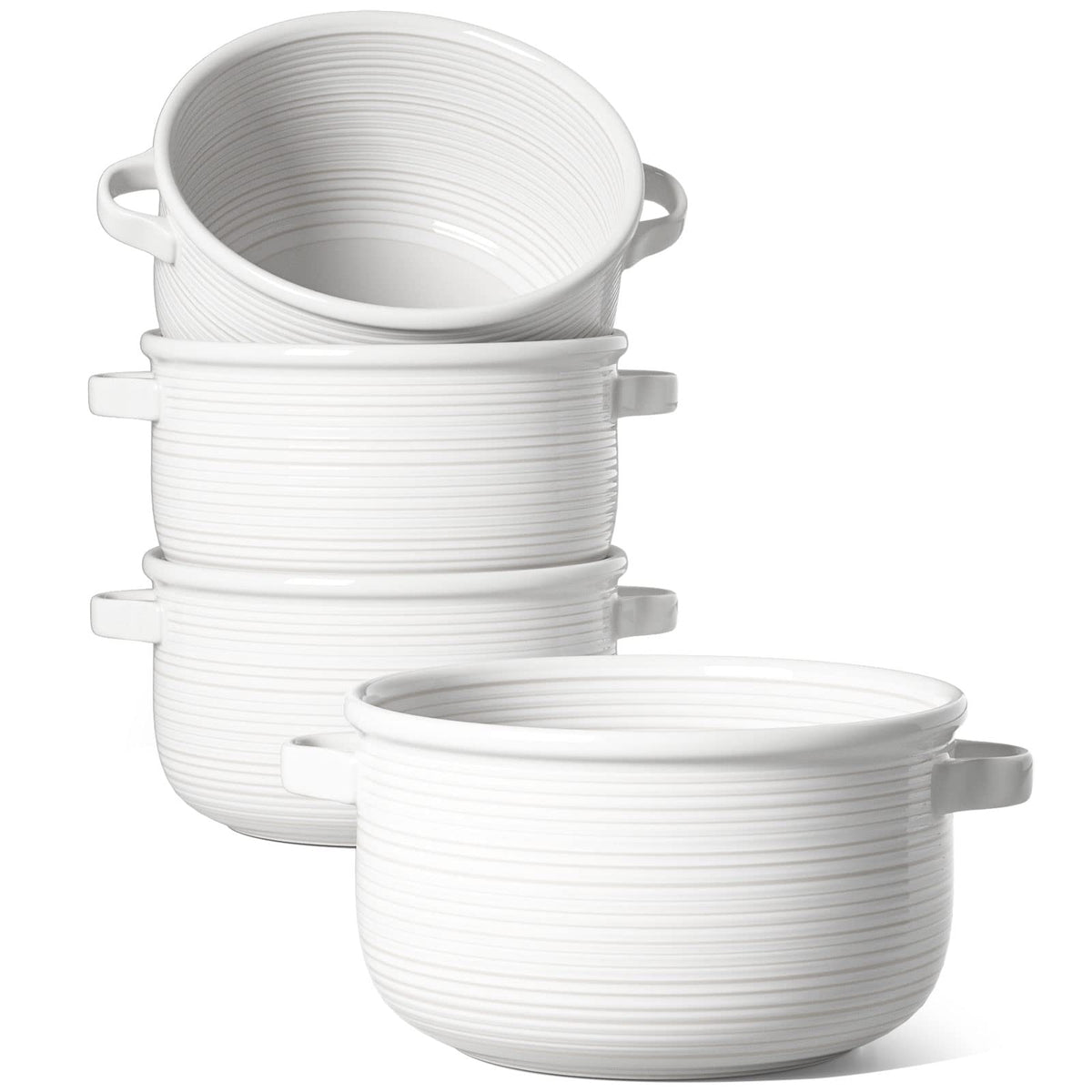 LE TAUCI French Onion Soup Bowls with Handles, 28 oz, Set of 4, White