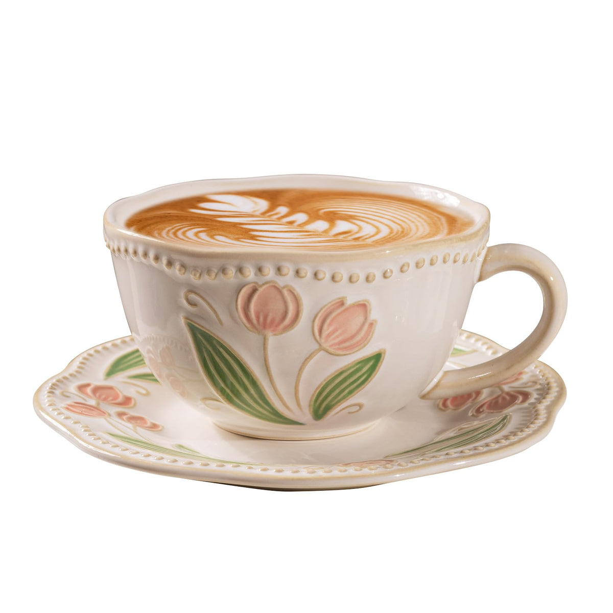 12oz Valley Ceramic Coffee Cup & Saucer Set for Cappuccino Tea Mug