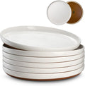 DOWAN 10.5" Large Dinner Plates Set of 6, High Edge Ceramic Plate - Microwave, Oven & Dishwasher Safe, Durable, Modern Dinnerware - Kitchen Porcelain Dish - Khaki White