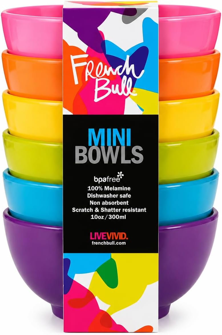 French Bull Melamine Mini Bowls, 10 oz, Set of 6, Multicolor