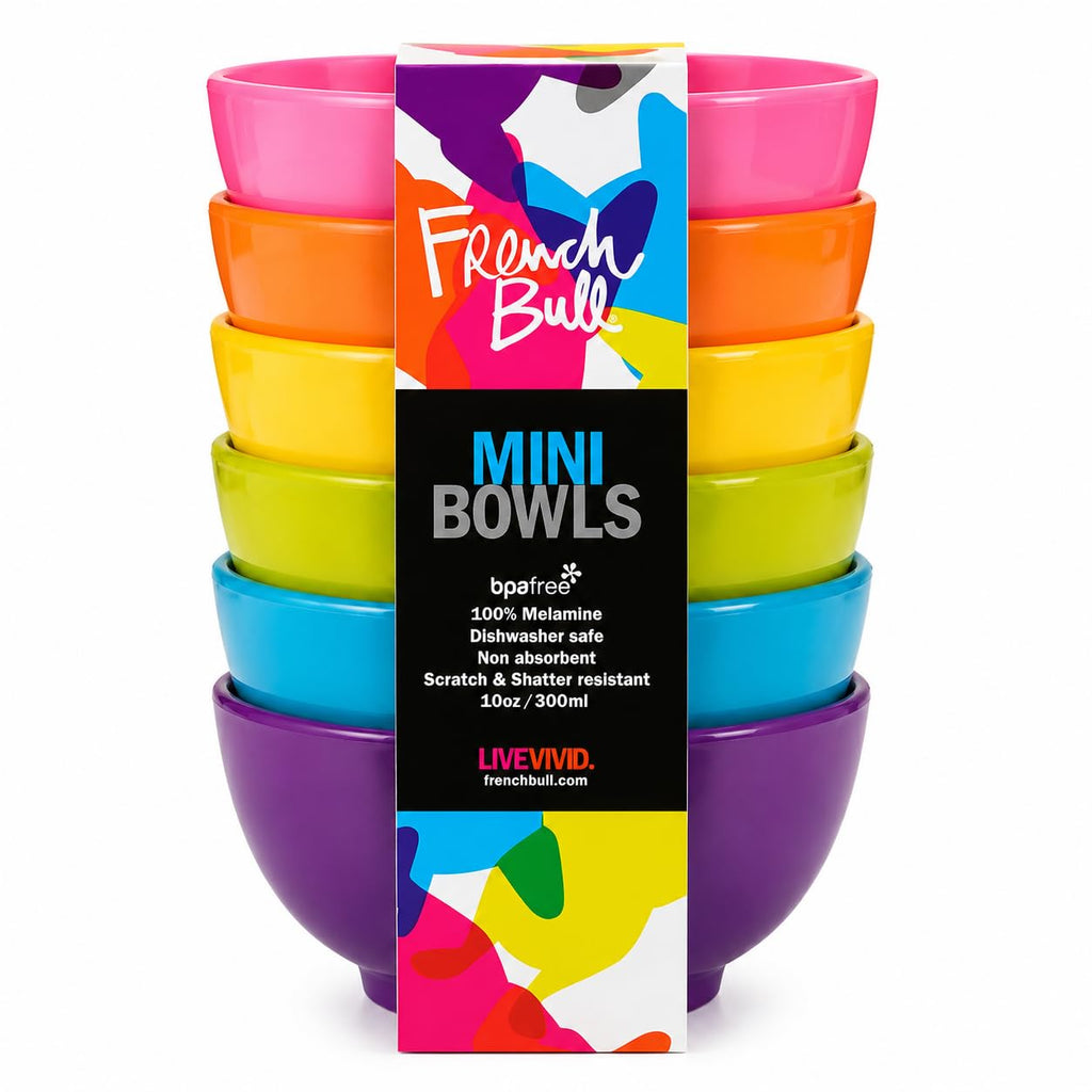 French Bull Melamine Mini Bowls, 10 oz, Set of 6, Multicolor