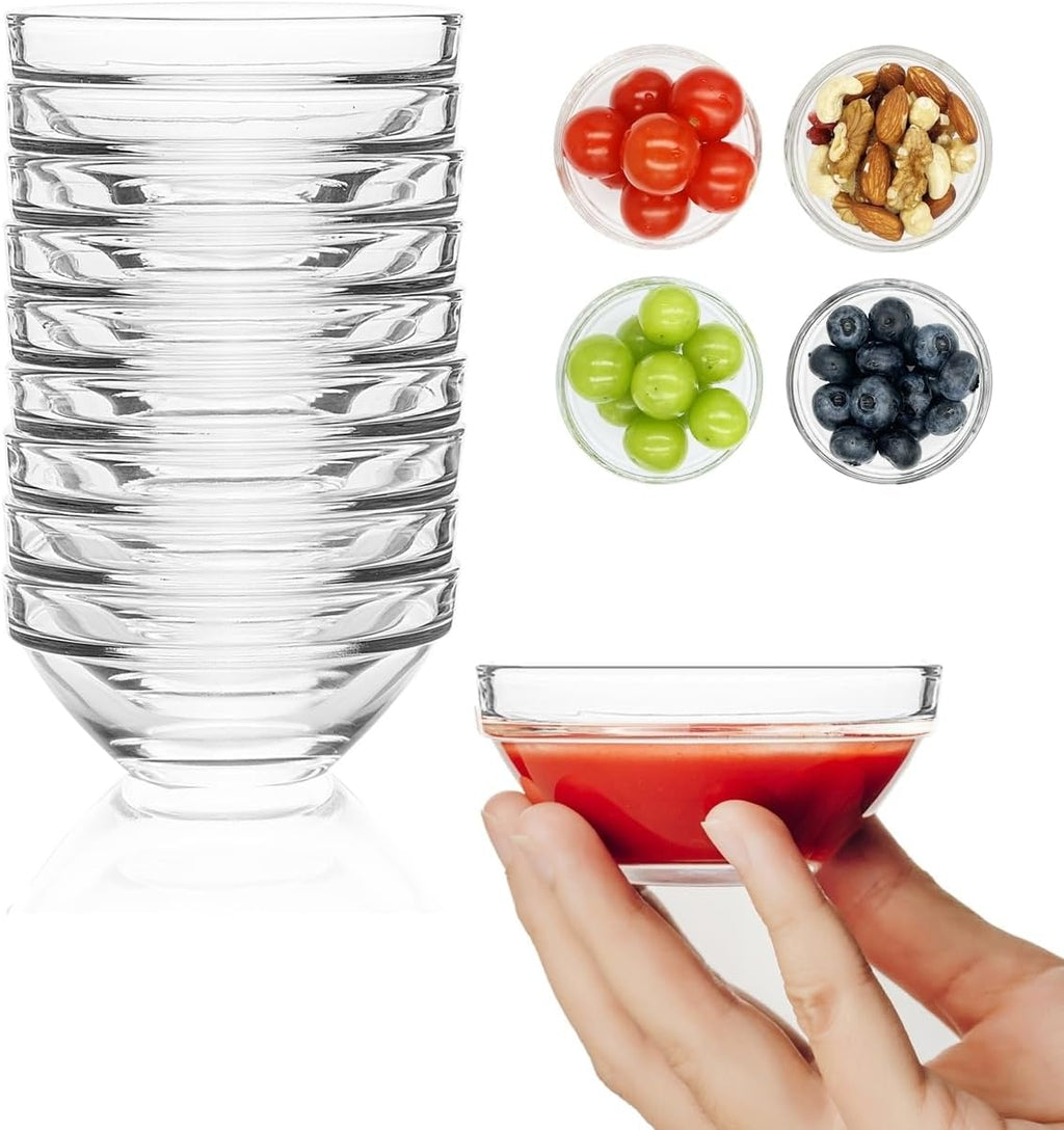 3in 2.5oz Mini Glass Bowls, Small Prep Bowl, 10 Pack Dipping bowls, Sauce Bowls for Spice, Ramekins, Snack, Candy, Dessert, Ice Cream
