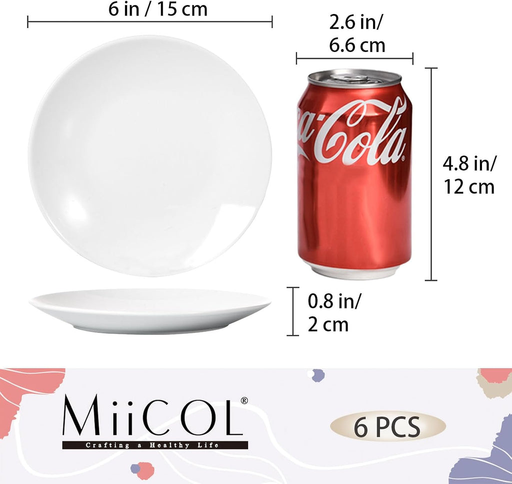 Miicol Small Dessert Plates Set of 6, Ceramic White Appetizer Plates 6 Inch