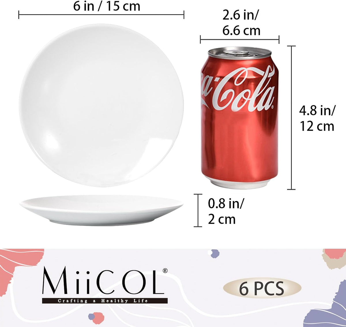 Miicol Small Dessert Plates Set of 6, Ceramic White Appetizer Plates 6 Inch