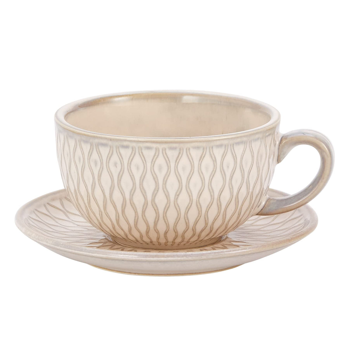 Coffeezone Vintage Design 12 oz Ceramic Latte Art Cappuccino Barista Cup with Saucer (Brown)