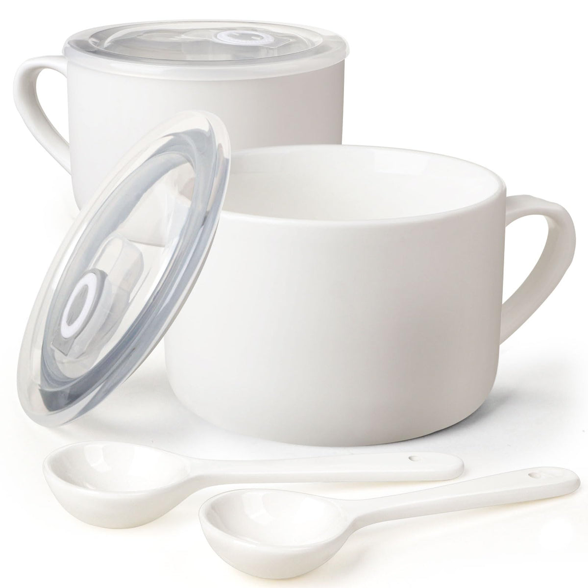 Soup Bowls with Handles & Spoons, 30oz Ceramic Ramen Bowl with Lid, Large Soup Mugs/Cups for Instant Noodle, Big Cereal Bowls for Oatmeal, Soup Containers with Lids, Set of 2, Sky Blue
