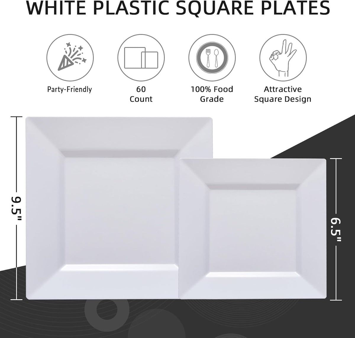 N9R 60PCS White Square Plastic Plates, Disposable Plates for Party