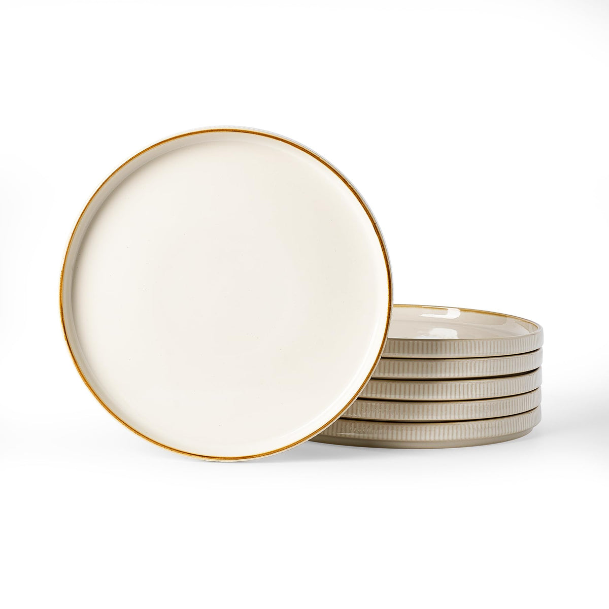 famiware Star 10/8 inches Dinner Plates Set for 6, Cappuccino White