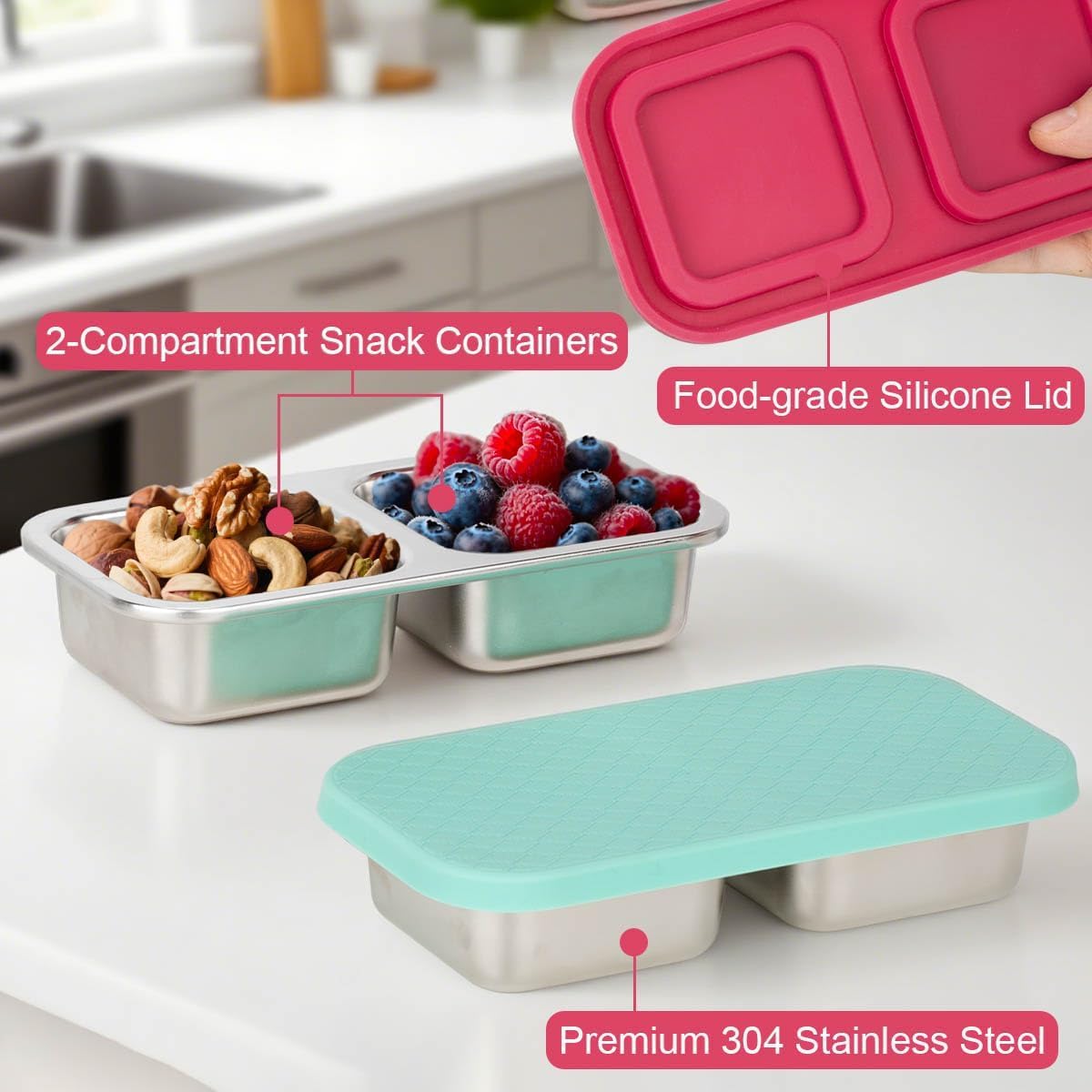 DOSEWART 2-Compartment Stainless Steel Snack Containers