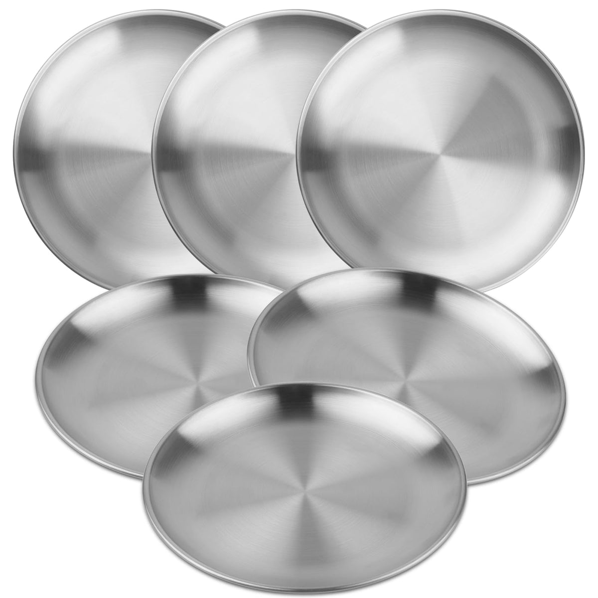 MOUYAT 6 PCS 12 Inch Large Stainless Steel Plate, 30cm Round Dinner Metal Plates, Metal Salad Steak Plates Reusable Dinner Dish for Eating Serving Camping Outdoor BBQ Home Kitchen, Frosted Gold