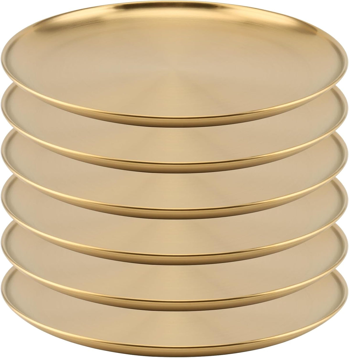 MOUYAT 6 PCS 12 Inch Large Stainless Steel Plate, 30cm Round Dinner Metal Plates, Metal Salad Steak Plates Reusable Dinner Dish for Eating Serving Camping Outdoor BBQ Home Kitchen, Frosted Gold