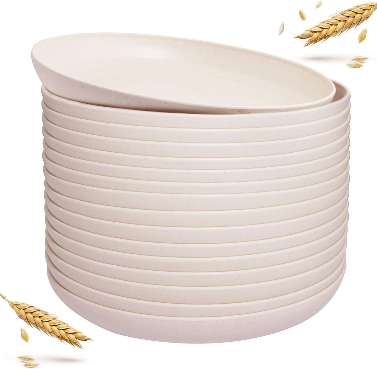 LIYH 20 Pcs 9 Inch Wheat Straw Plastic Plates Reusable for Dinner - Beige