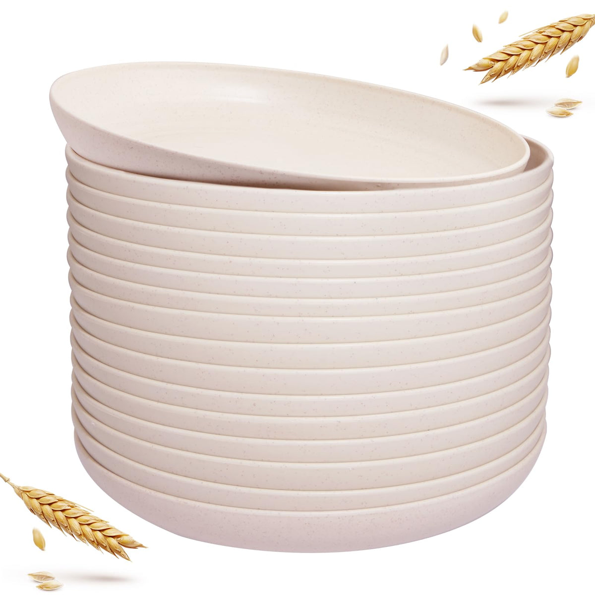 LIYH 20 Pcs 9 Inch Wheat Straw Plastic Plates Reusable for Dinner - Beige