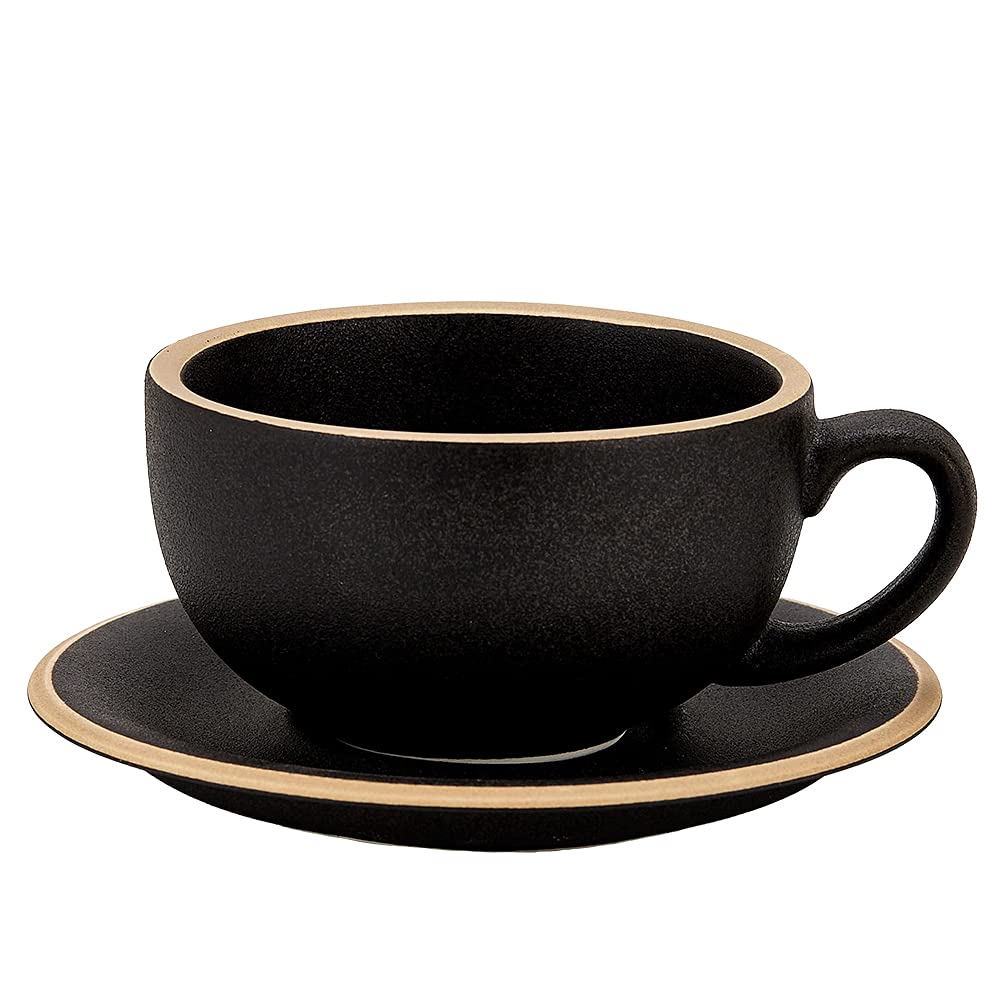 Coffeezone Vintage Design 12 oz Ceramic Latte Art Cappuccino Barista Cup with Saucer (Brown)