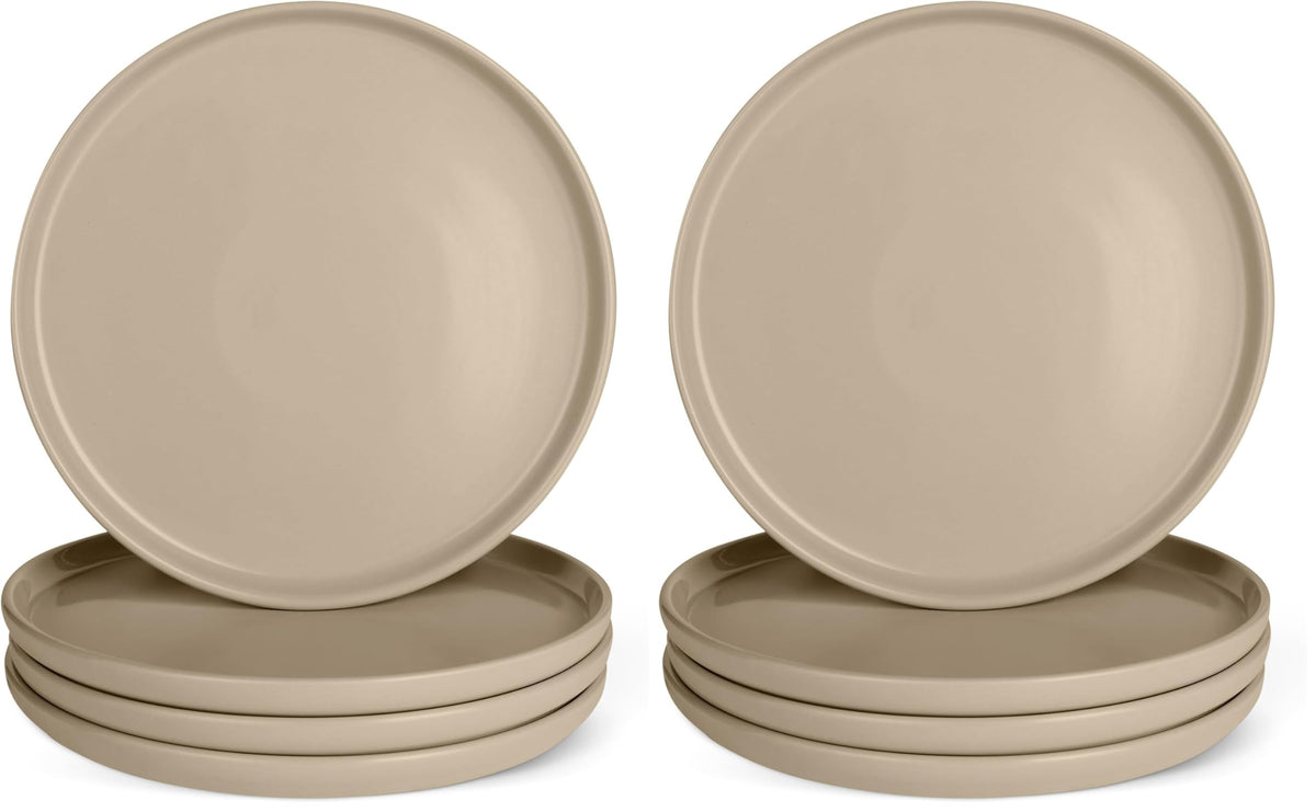 Amazon Basics Glazed Stoneware Dinner Plates, Ceramic 4-Piece Set, Microwave, Dishwasher and Freezer-Safe, Modern Design, 10.5 in., Linen Gray