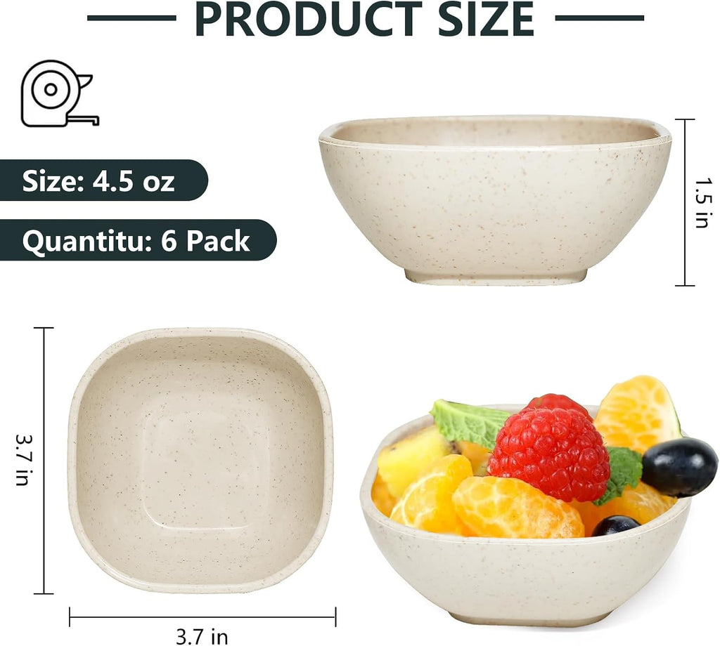 SHECIPIN 6 Pack Small Plastic Bowls 4.5 OZ Unbreakable Wheat Straw Dipping Bowls，plastic ramekins, Assorted Colors Dipping Sauce Cups, dip cups， Dessert, Ketchup