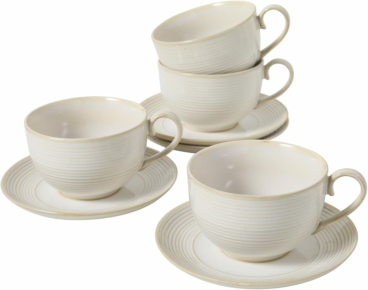 12Oz Coffee Cups with Saucers, Ceramic Cappuccino Cups Set of 4, Cappuccino Mugs Set, Tea Mugs and Saucer, Large Coffee Cup for Espresso, Latte, Microwave Dishwasher Safe Drinkware