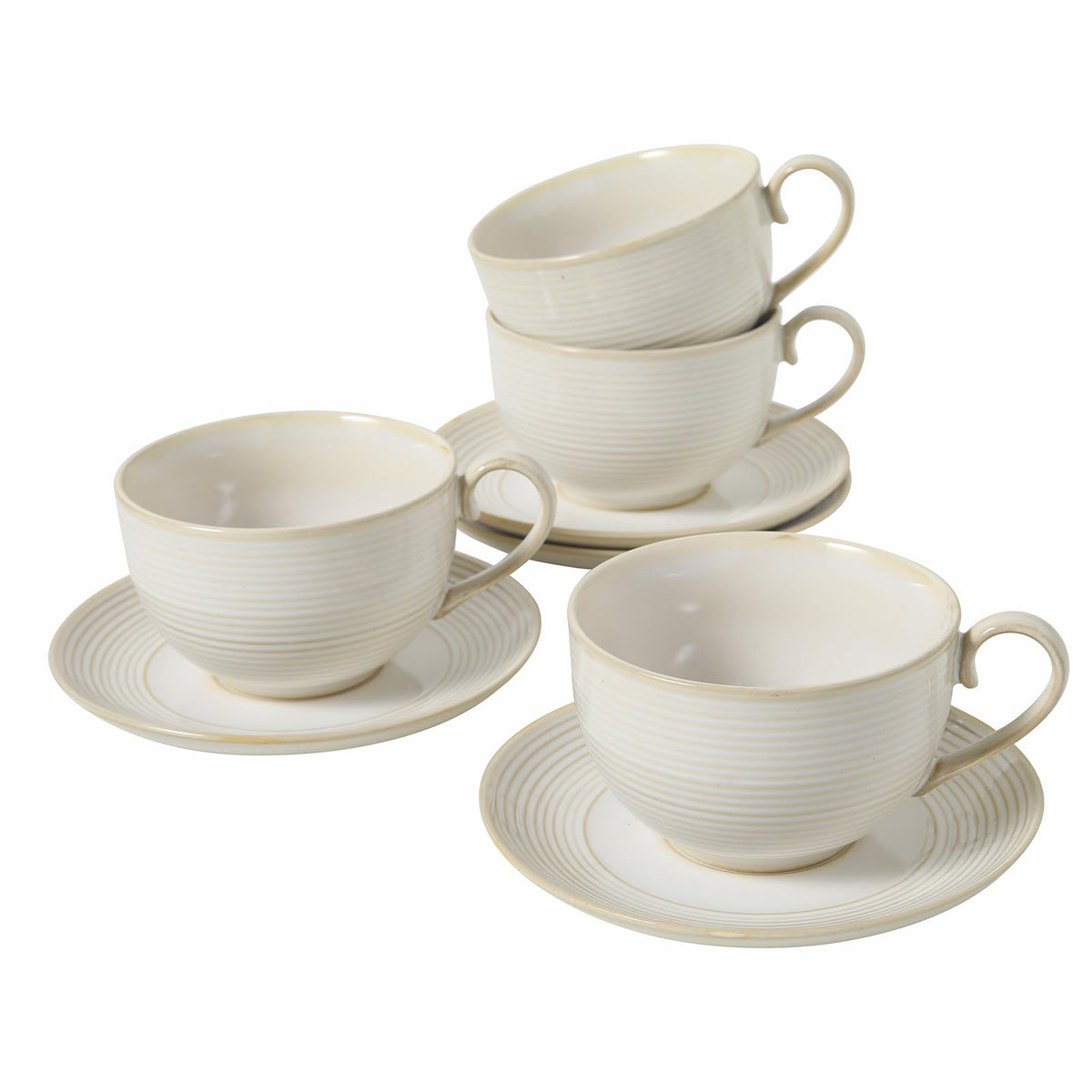 12Oz Coffee Cups with Saucers, Ceramic Cappuccino Cups Set of 4, Cappuccino Mugs Set, Tea Mugs and Saucer, Large Coffee Cup for Espresso, Latte, Microwave Dishwasher Safe Drinkware