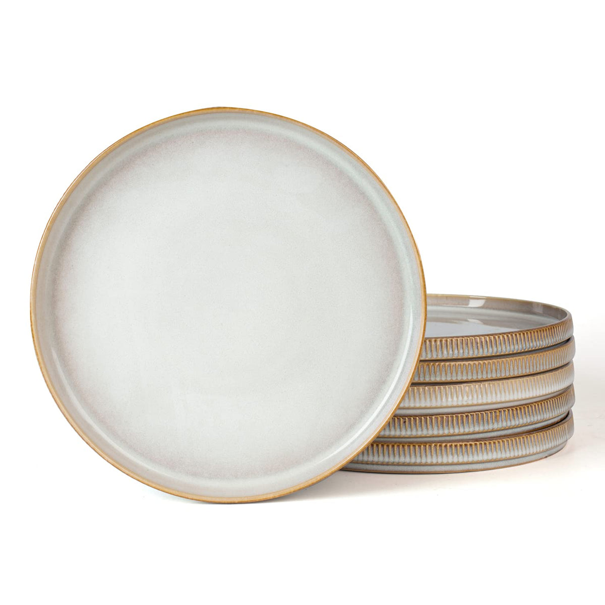 famiware Star 10/8 inches Dinner Plates Set for 6, Cappuccino White