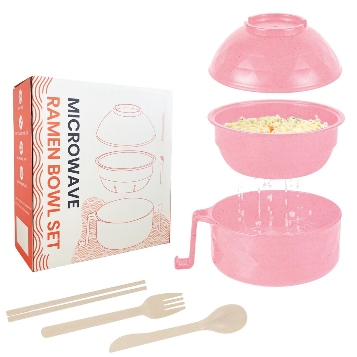Microwave Ramen Cooker,Ramen Bowl Set,Microwave Noodle Bowl With Chopsticks and Spoon, College Dorm Room Essentials for Girls for Boys, Apartment Essentials, BPA-Free. (Deep Blue)