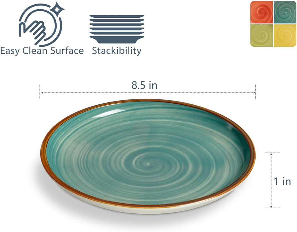 ONEMORE Porcelain Dinner Plates 8.5 inch Dessert Salad Plates Ceramic Plates with Speckle Serving Dishes Set of 4, Microwave, Oven and Dishwasher Safe