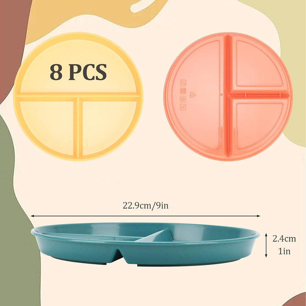 9-Inch Unbreakable Wheat Straw Divided Plates, Microwave & Dishwasher Safe