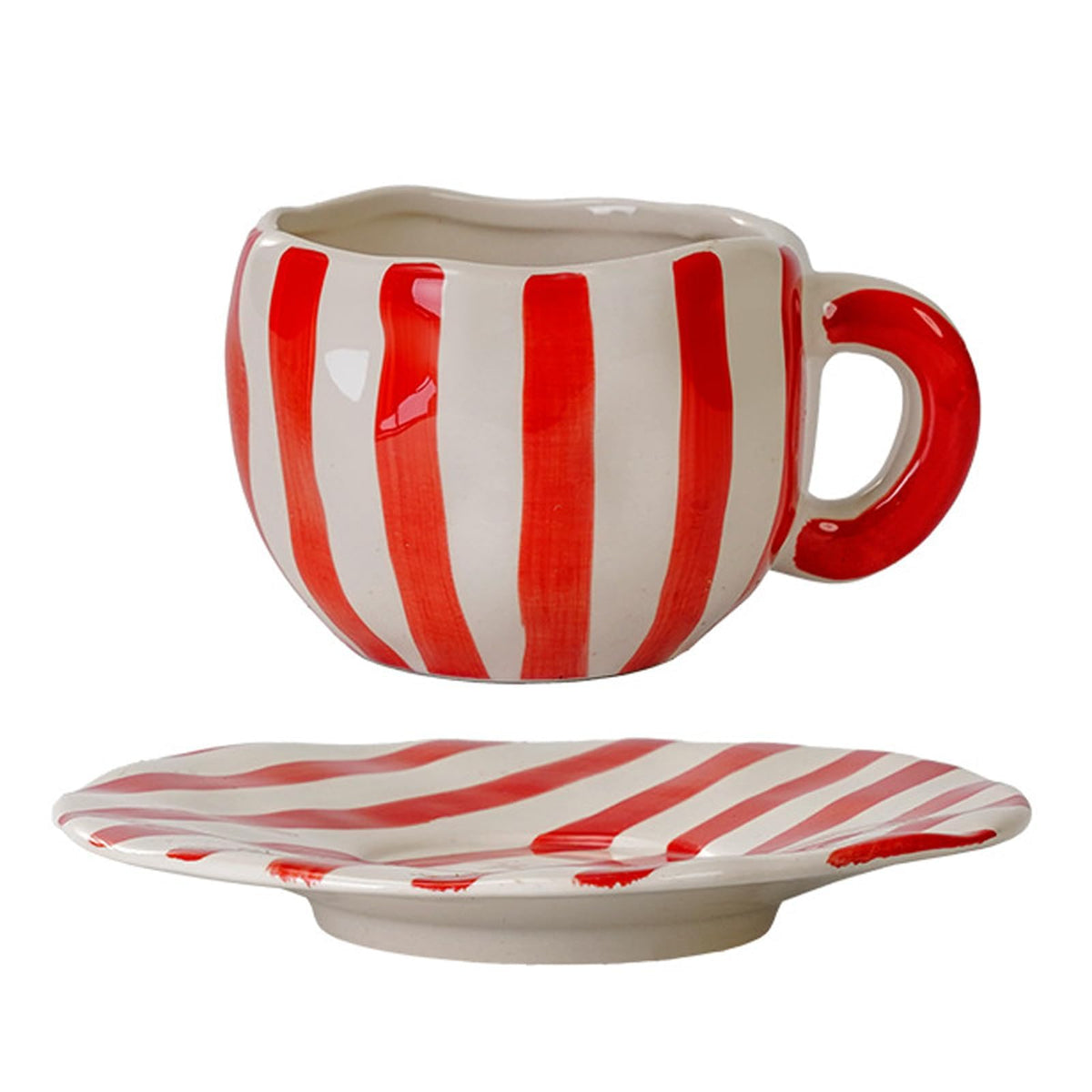 8 Oz Coffee Mug Large Espresso Cups With Saucer Ceramic Coffee Mugs Porcelain Coffee Cup With Saucer Hand-Painted Striped Art Cup And Saucer,C