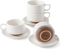 DOWAN 5oz Coffee Cups and Espresso Cups, Stackable Coffee Cup and Saucer Set of 4, Ceramic Tea Cup Set for Latte and Tea