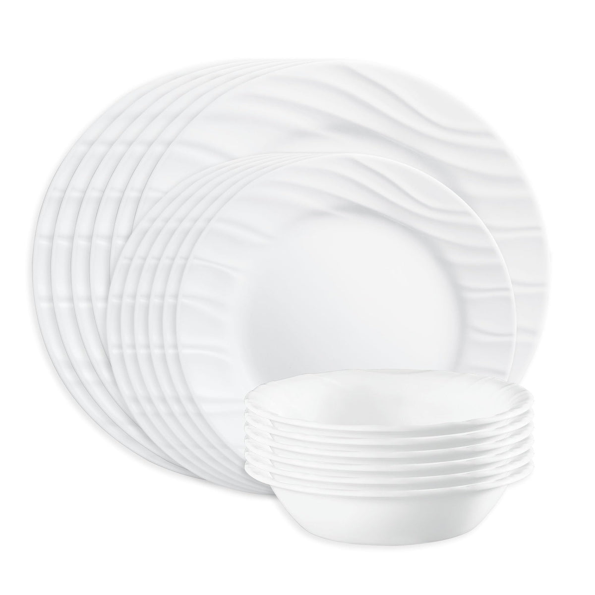 Corelle Vitrelle 18-Piece Service for 6 Dinnerware Set, Triple Layer Glass and Chip Resistant, Lightweight Round Plates and Bowls Set, Portofino