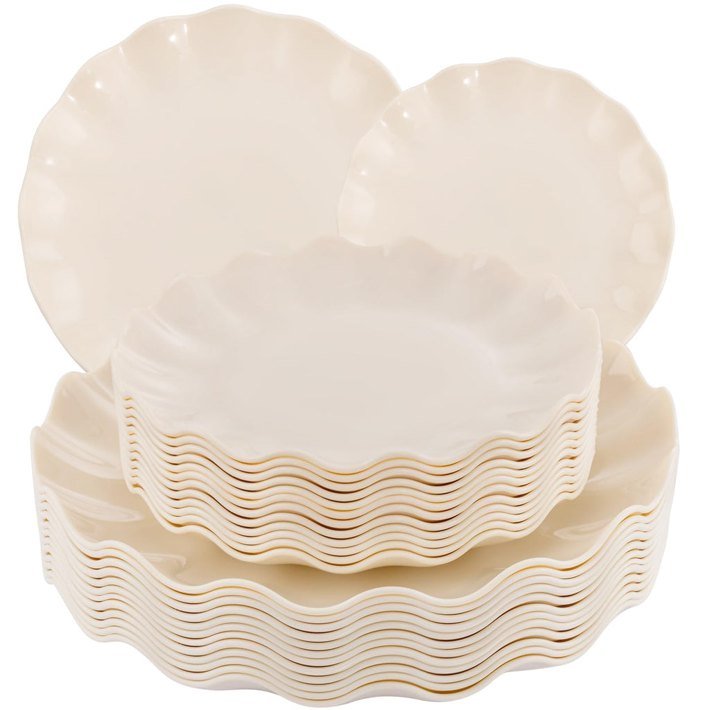 LIYH 24 Pcs Pink Plastic Plates for Party, Reusable, Scalloped, 12 Guests