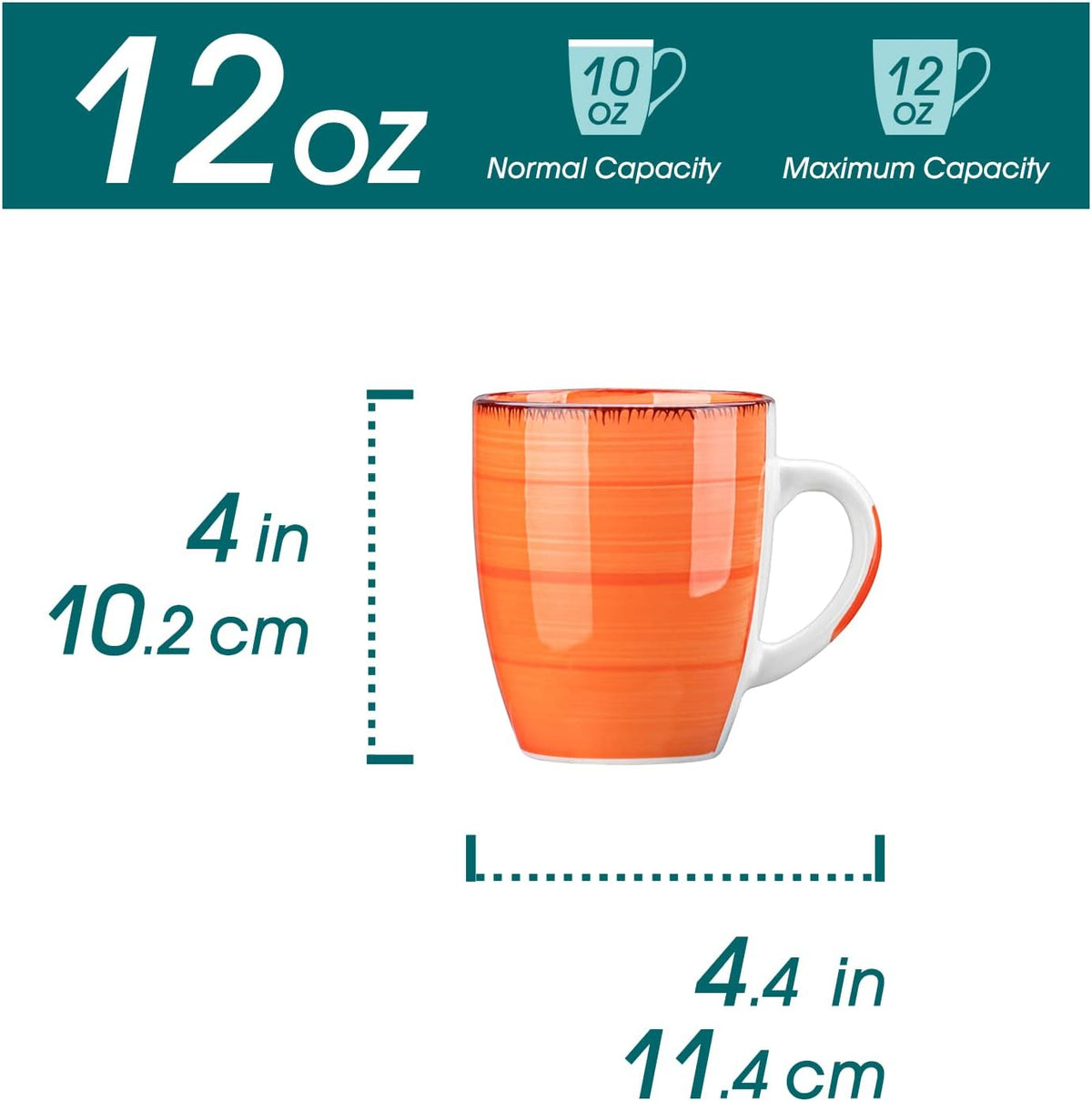 vancasso Bonita 12oz Ceramic Coffee Mug for Cappuccino, Latte, Tea, Cocoa, Hot Color, Set of 6