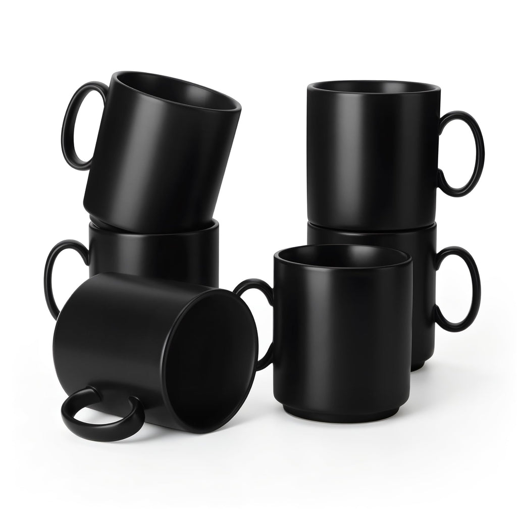 vancasso Porcelain Coffee Mugs Set of 6, 16 oz Coffee Cups for Latte, Cappuccino, Tea & Hot Cocoa, Modern Minimalist Mug Set for Home & Office, Microwave & Dishwasher Safe, White