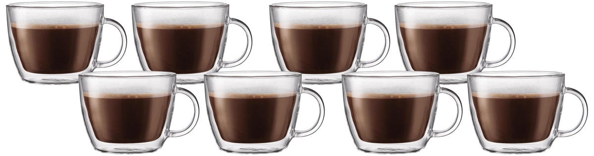 Bodum 10oz Bistro Double Wall Insulated Mug, High-Heat Borosilicate Glass, Set of 2, Clear