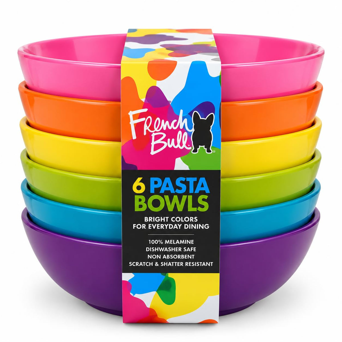 French Bull Melamine Mini Bowls, 10 oz, Set of 6, Multicolor