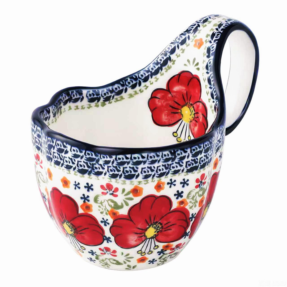 ALMA 18oz Microwavable Soup Bowl with Loop Handle, Handpainted Decorative Mug Big Handle, Ceramic Soup bowl for Mother, Cereal Bowl Great for Fruits, Chili, Stew, Ice cream