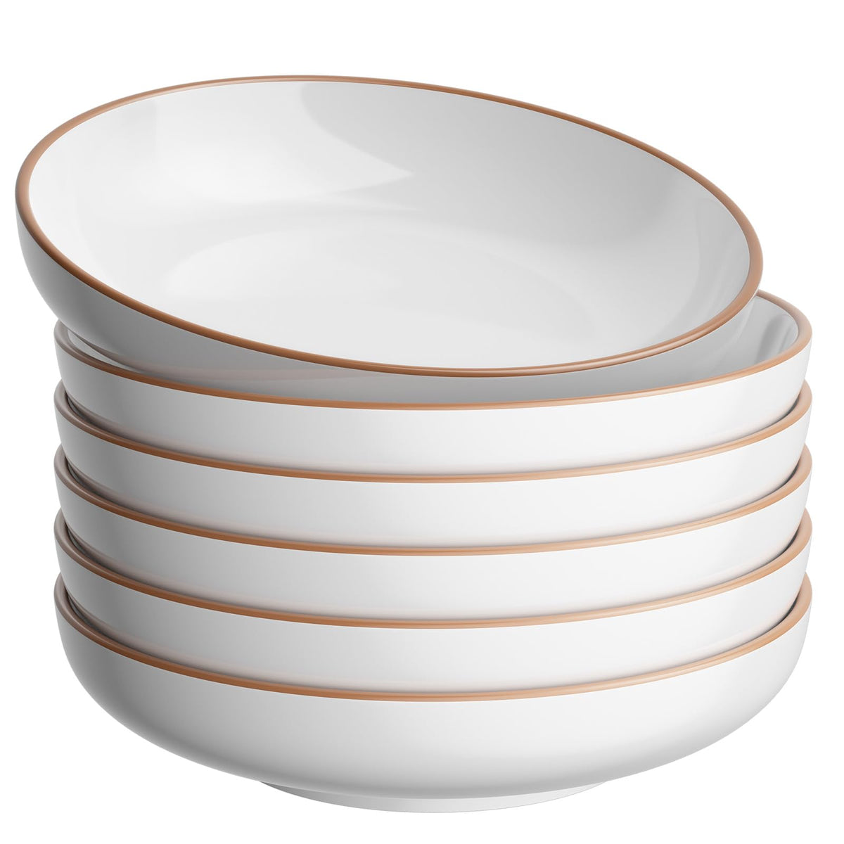 Quatish Pasta Bowls 30oz Set of 6, Salad Bowls Soup Bowl for Kitchen, Microwave & Dishwasher Safe, Large Porcelain Wide and Shallow Serving Bowl, White Dinner Plates, Dinnerware Set, Gift