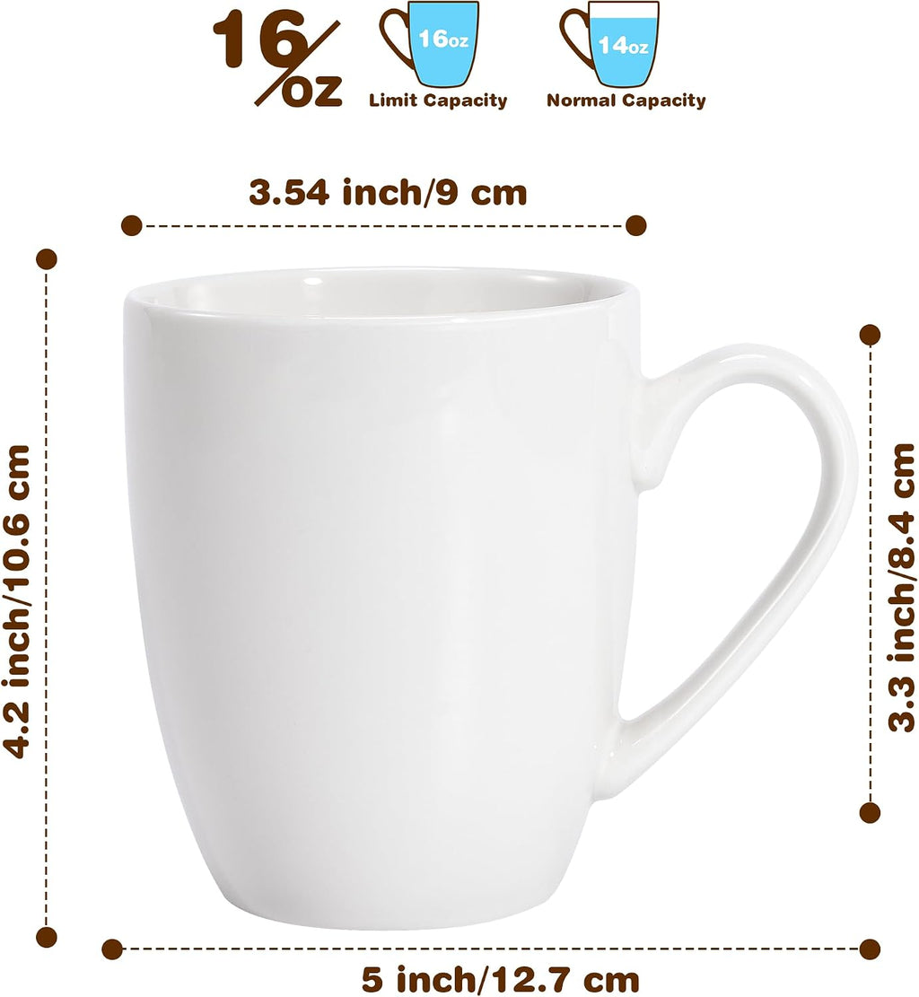 Large Ceramic Coffee Mugs Set of 4 16oz(475ml) Tea Cups Idea Gifts White
