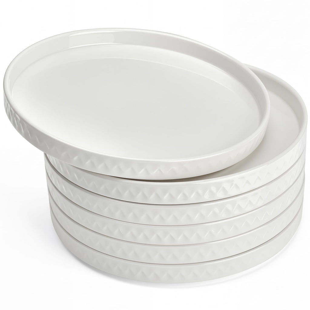 Sweese 10.5 Inch Porcelain Dinner Plates Set of 6, Elegant Plates, White