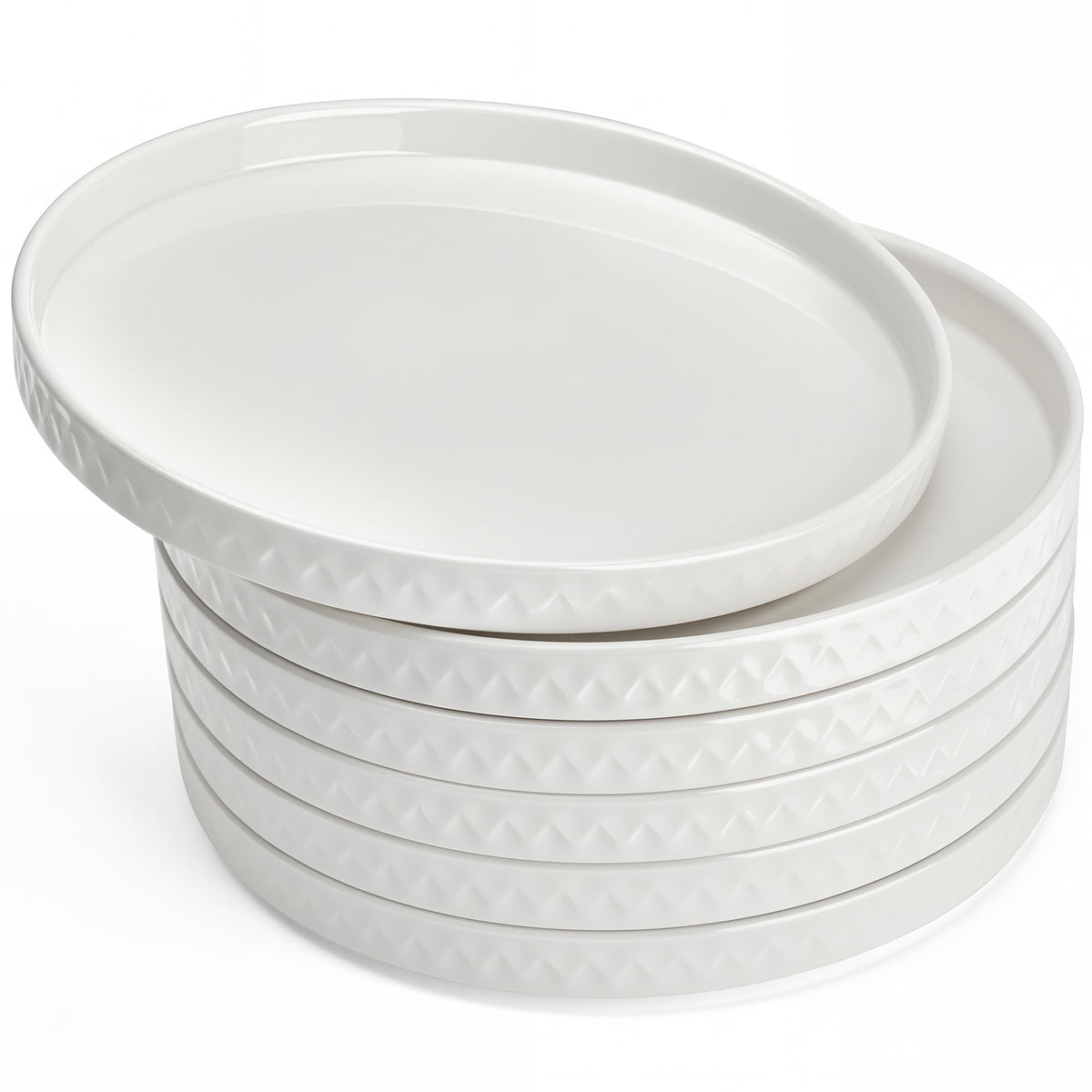 Sweese 10.5 Inch Porcelain Dinner Plates Set of 6, Elegant Plates, White