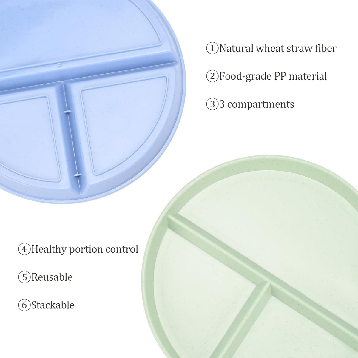 9-Inch Unbreakable Wheat Straw Divided Plates, Microwave & Dishwasher Safe
