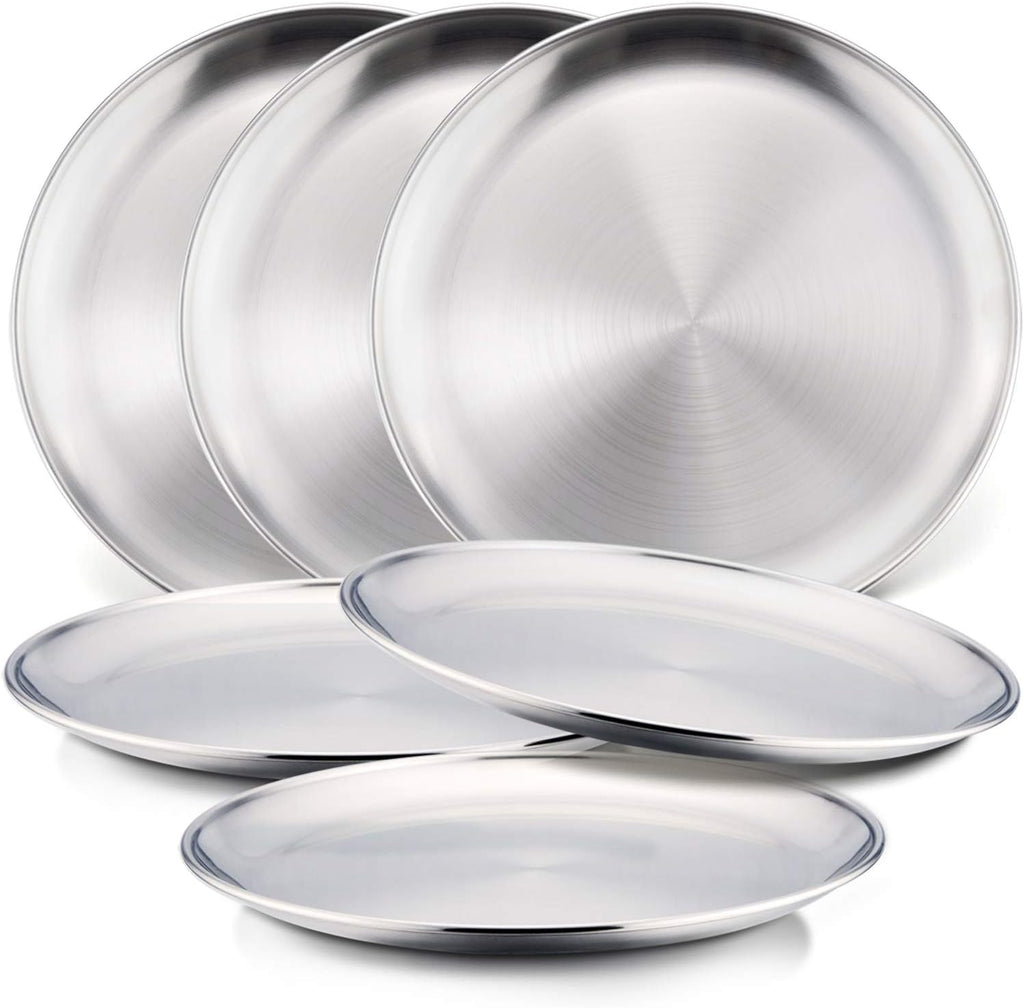 HaWare 18/8 Stainless Steel Plates for Kids, 8" Baby Feeding Plates for 6