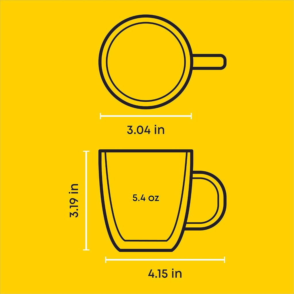 JoyJolt Savor Double Wall Insulated Glasses Espresso Mugs (Set of 2) - 5.4-Ounces